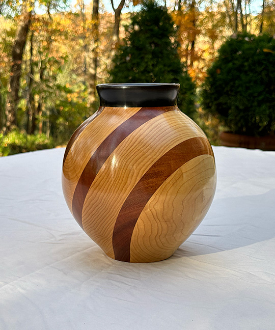 Walnut and Mahogany Vase with Brazilian Cherry Rim